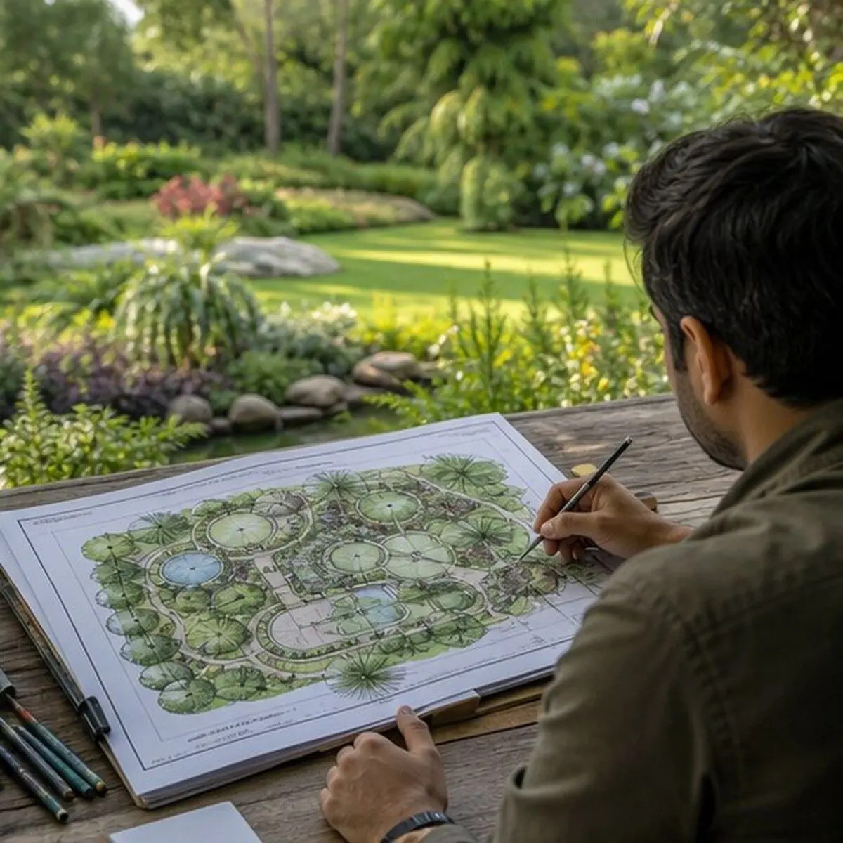 Landscape designer preparing a professional garden plan